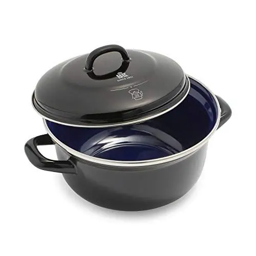 Produktbild: BK Indigo Holländisches Erbe Runde Deutsche Emaillierte Kasserolle mit Deckel mit PFAS-Freier Keramischer Antihaftbeschichtung, 20 cm/2,5 Liter, Induktion, Spülmaschinenfest, Backofenfest, Schwarz