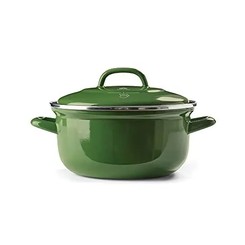 Produktbild: BK Indigo Holländisches Erbe Runde Deutsche Emaillierte Kasserolle mit Deckel mit PFAS-Freier Keramischer Antihaftbeschichtung, 22 cm/3,3 Liter, Induktion, Spülmaschinenfest, Backofenfest, Grün