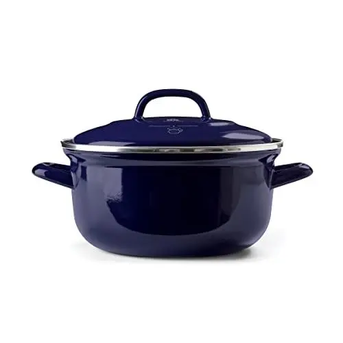 Produktbild: BK Indigo Holländisches Erbe Runde Deutsche Emaillierte Kasserolle mit Deckel mit PFAS-Freier Keramischer Antihaftbeschichtung, 22 cm/3,3 Liter, Induktion, Spülmaschinenfest, Backofenfest, Kobaltblau