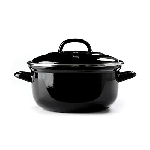 Produktbild: BK Indigo Holländisches Erbe Runde Deutsche Emaillierte Kasserolle mit Deckel mit PFAS-Freier Keramischer Antihaftbeschichtung, 22 cm/3,3 Liter, Induktion, Spülmaschinenfest, Backofenfest, Schwarz