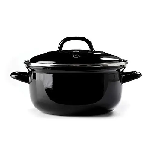 Produktbild: BK Indigo Holländisches Erbe Runde Deutsche Emaillierte Kasserolle mit Deckel mit PFAS-Freier Keramischer Antihaftbeschichtung, 26 cm/5,2 Liter, Induktion, Spülmaschinenfest, Backofenfest, Schwarz