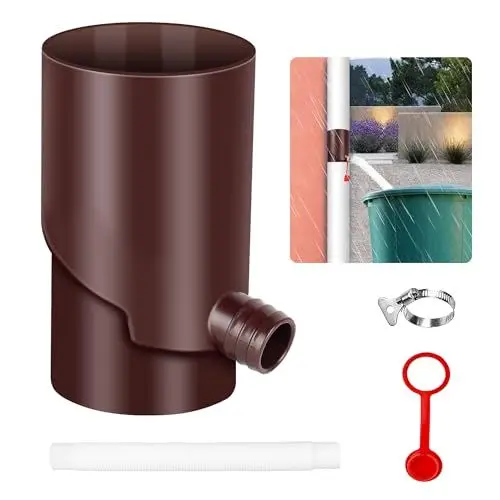 Produktbild: BKITC Regenwassersammler mit Teleskopschlauch, 100mm Fallrohr Regensammler, Wassersammler, Frostsicher, 85% Wasserausbeute, Braun