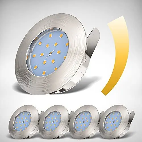 Produktbild: B.K.Licht - 5er Set LED Bad Einbaustrahler 230V flach, warmweiße Lichtfarbe, Lochmass 60mm, LED Spot, Deckenspots, Spots, Einbauleuchten, Einbauspots, Badezimmer, 75x30 mm, Matt-Nickel