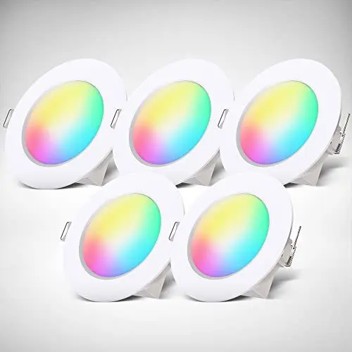 Produktbild: B.K.Licht - 5er Set LED Bad Einbaustrahler 230V mit Fernbedienung, buntes RGB Licht, Lochmass 70mm, LED Spot, Deckenspots, Spots, Einbauleuchten, Einbauspots, Badezimmer, 92x45 mm, Weiß