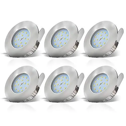 Produktbild: B.K.Licht - 6er Set Bad Einbaustrahler LED flach, warmweiße Lichtfarbe, Lochdurchmesser 60mm, LED Spot, Deckenspots, Spots, Einbauleuchten, Einbauspots, Badezimmer, 75x30 mm, Matt-Nickel