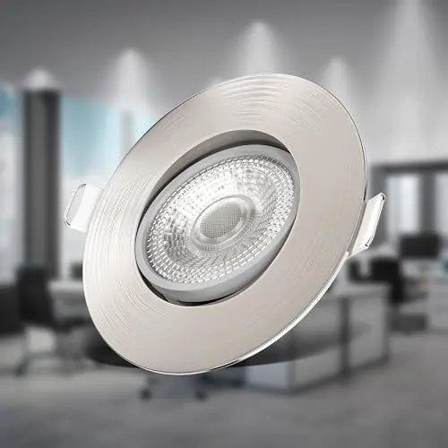 Produktbild: B.K.Licht - 6er Set LED Einbaustrahler 230V, stufenlos dimmbar, schwenkbar, Lochmass 68mm, flach, LED Spot, Deckenspots, Spots, Einbauleuchten, Einbauspots, Lampen, 90x24 mm, Matt-Nickel