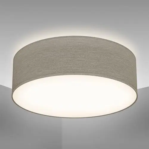 Produktbild: B.K.Licht - Deckenlampe mit Lampenschirm aus Stoff, Taupe, E27 Fassung, max. 40 Watt, 300mm, Deckenleuchte, Lampe, Wohnzimmerlampe, Schlafzimmerlampe, Küchenlampe, Deckenbeleuchtung, 30x10cm