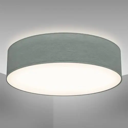 Produktbild: B.K.Licht - Deckenlampe mit Lampenschirm aus Stoff, E27 Fassung, max. 40 Watt, Deckenleuchte, Lampe, Wohnzimmerlampe, Schlafzimmerlampe, Küchenlampe, Deckenbeleuchtung, 38x10 cm, Grau