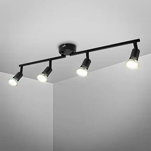Produktbild: B.K.Licht - Deckenlampe schwenkbar, warmweiße Lichtfarbe, GU10 Fassung, LED Deckenleuchte, LED Lampe, Wohnzimmerlampe, Schlafzimmerlampe, Küchenlampe, Deckenstrahler, 60x10,5 cm, Matt-Schwarz