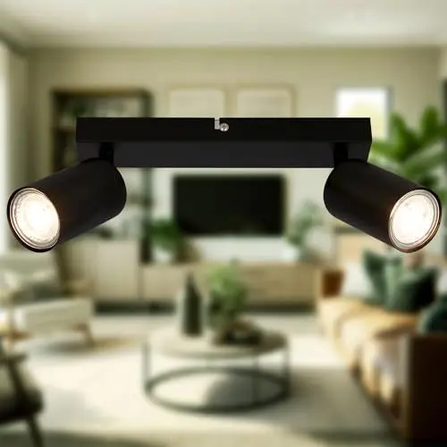 Produktbild: B.K.Licht - EEK A LED Deckenlampe schwenkbar, 3000K warmweiß, je 2W, je 450 Lumen, ca. 50.000h Licht, Deckenleuchte, Lampe, Wohnzimmerlampe, Schlafzimmerlampe, Küchenlampe, Decke, 25,5 cm, Schwarz