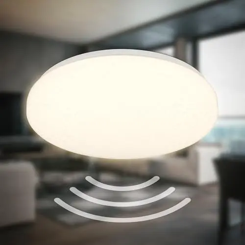 Produktbild: B.K.Licht - LED Deckenlampe mit Bewegungsmelder 3m Reichweite IP54, warmweißes Licht, 120 Grad Erfassung, LED Deckenleuchte, Lampe, Badlampe, Badezimmerlampe, Küchenlampe, 27x6,5 cm, Weiß