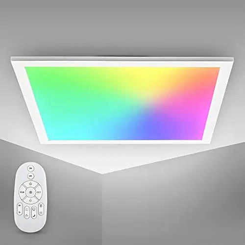 Produktbild: B.K.Licht - LED Deckenlampe mit Fernbedienung, einstellbar von warmweiß bis kaltweiß, buntes RGB Licht, LED Panel, Deckenleuchte, Lampe, Wohnzimmerlampe, Schlafzimmerlampe, 45x45x5 cm, Weiß