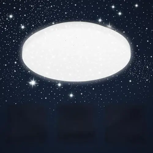 Produktbild: B.K.Licht - LED Deckenlampe mit Sternendekor, LED Deckenleuchte für das Bad IP44, Sternenhimmel Dekor für Kinderzimmer, Wohnzimmerlampe, Badlampe, neutralweißes Licht, Ø275 mm, Weiß