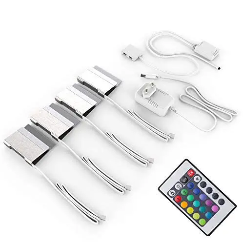 Produktbild: B.K.Licht - LED Glasboden Strip mit Fernbedienung, buntes RGB Licht, dimmbar, LED Streifen, Leiste, Zimmer deko, Band, Lichtleiste, Schrankbeleuchtung, Beleuchtung, 4x2,5x10 cm, Chrom