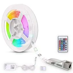 Produktbild: B.K.Licht - LED Strip 3m mit Fernbedienung, buntes RGB Licht, dimmbar, selbstklebend, LED Streifen, Leiste, Gaming Deko, Band, Lichtleiste, Lichtband, Beleuchtung, 30x1x0,2 cm, Weiß