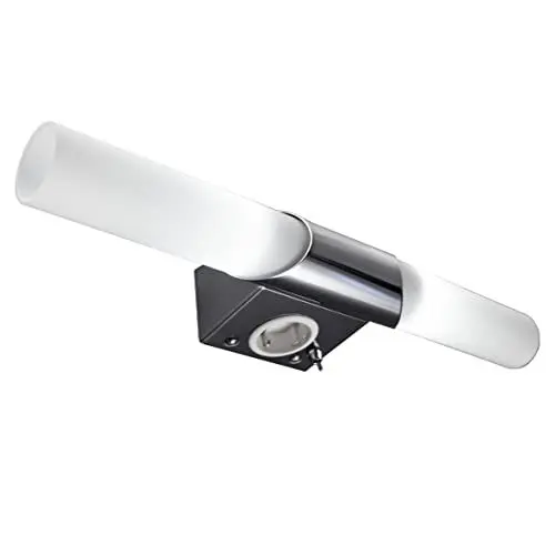 Produktbild: B.K.Licht - Spiegelleuchte Bad mit Steckdose, warmweiße Lichtfarbe, Kippschalter, Badezimmerlampe, Spiegellampe Bad, Lampe Badezimmer, Badlampe Wand, Wandlampe Badezimmer, 44,5x6x11 cm, Chrom