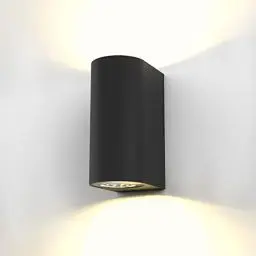 Produktbild: B.K.Licht - Wandlampe mit warmweißer Lichtfarbe, GU10 Fassung, je 5 Watt, 400 Lumen, Aussenlampe, Wandleuchte aussen, LED Strahler außen, Außenleuchte, Außenwandleuchten, 15,1x6,7x9,2 cm, Schwarz