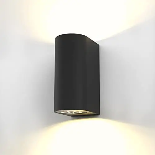 Produktbild: B.K.Licht - Wandlampe mit warmweißer Lichtfarbe, GU10 Fassung, je 5 Watt, 400 Lumen, Aussenlampe, Wandleuchte aussen, LED Strahler außen, Außenleuchte, Außenwandleuchten, 15,1x6,7x9,2 cm, Schwarz