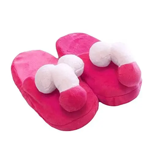 Produktbild: BKPAPTXY Lustige Schwanz Nippel Hausschuhe für Paar Erwachsene, Kurze Plüsch Slip reproduktive Organ Hausschuhe für Frauen Männer (2, One Pair)