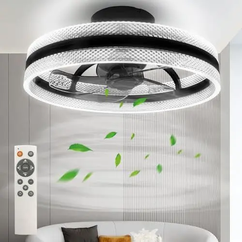 Produktbild: BKZO Φ50cm LED-Deckenventilatoren mit Beleuchtung, 3 Farbtemperatur (3000-5500K) & 24 Geschwindigkeiten Ventilatorlicht,energiesparender Sommer-&Wintermodus, inkl. Fernbedienung，großer Windbereich