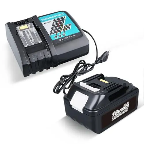 Produktbild: BL1850B 5,5Ah Li-ion Ersatzakku für Makita Akku 18V mit DC18RC 3A Ladegerät für Makita 14.4V-18Volt Akkus Kompatibel mit Makita 14,4V-18V Li-Ion Ersatzakku BL1830 BL1840 BL1850B BL1860B LXT-400