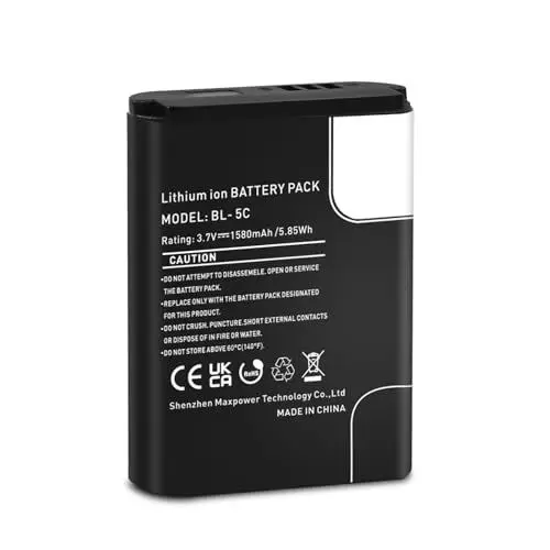 Produktbild: BL-5C Akku 3.7V 1580mAh wiederaufladbar für Nokia 1100 1101 1112 1208 1209 3100 3120 3650 6230 6600 N70 N72