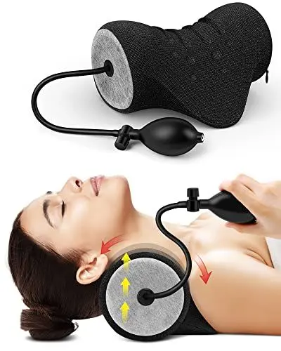Produktbild: BLABOK Nacken-und Schulter-Relaxer,tragbares zervikales Traktionsgerät,Nackendehner,Nackenhaltungskorrektur,Chiropraktik-Kissen zur Linderung von Kiefergelenksschmerzen (Blackgray)