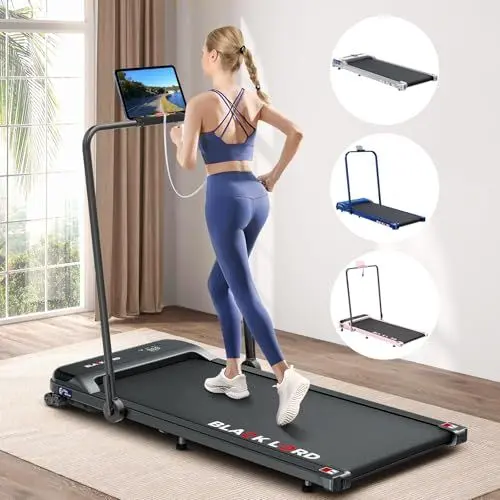 Produktbild: BLACK LORD Faltbares Walking Pad Laufband mit Griff, 2 in 1 Elektro Home Office Laufband für Joggen und Laufen, Neigung, 3.2HP Fitnessgerät, Tragbar unter Schreibtisch, 140kg Kapazität, MS2H, Schwarz