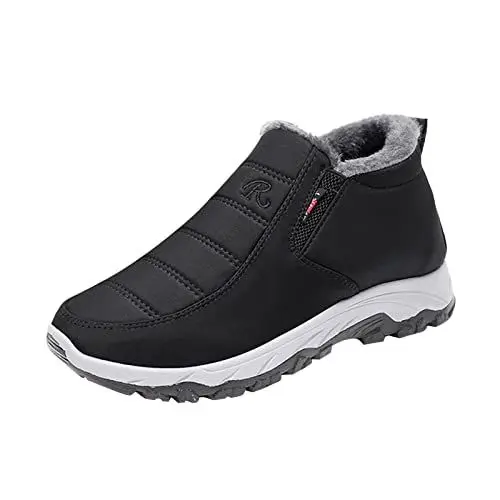 Produktbild: Black Boots Women Winter Sneaker Damen Gefüttert Damen Paar Stiefel Winter Flache -Spritzer Verdickung Samt Warmer Seitlicher Reißverschluss Damen Schuhe Mit Absatz Winterstiefel Boots (Black, 41)