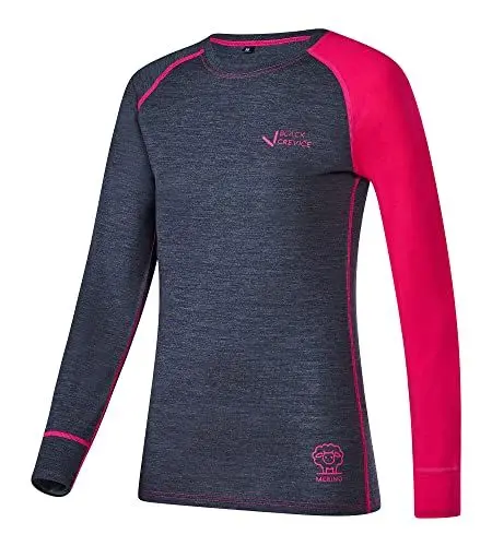 Produktbild: Black Crevice Damen Langarmshirt aus Merino Wolle in 40 - anthrazit/pink I Funktionsshirt atmungsaktiv I Funktionsunterwäsche I Base Layer I Long Sleeve I Skiunterwäsche