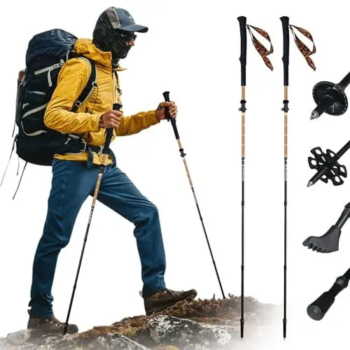 Produktbild: Black Diamond Wanderstöcke, 110-130cm Faltbar Wanderstöcke, Walking Stöcke 1 Paar mit All Terrain Zubehör, Ultraleicht Stoßdämpfend Zusammenklappbare Gehstöcke für Zum Wandern Camping (Gold)