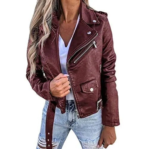 Produktbild: Black Friday Angebote 2024 Ab Wann, Must Have, Damen Kunstlederjacke Motorradjacke Bikerjacke Mit Reißverschluss Coole Lederjacken Reverskragen Winterjacke Elegant Übergangsjacke, Outlet Damen Sale