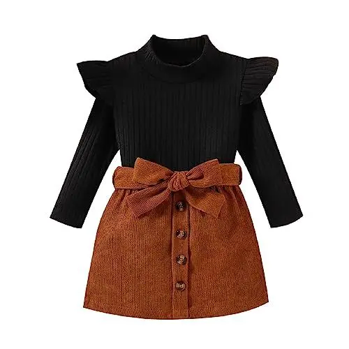 Produktbild: Uwdiohq Sale Angebote Kleinkind Mädchen Rüschen Langarm gerippt gestrickt Rollkragen T-Shirt Tops solide Fliege Rock Outfits Kinder Pullover Mädchen Süße Baby Outfit Mädche Sale Angebote Bestellung