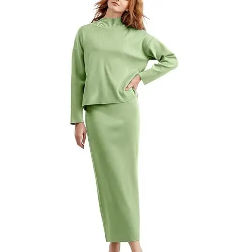 Produktbild: Black Friday Angebote 2025 Ab Wann Lange Röcke Damen Sommer Lange Ärmeln Stricken Pullover Und Rock Lose Version Casual Hause Tragen Pyjamas Set Hausjacke Damen Kuschelig Must Haves Festival