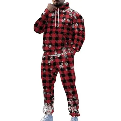 Produktbild: Black Friday Herren Jogginganzug Set Hässlicher Weihnachtspullover Fleece Anzug Fleece Hoodie Beleuchtet Karneval Kostüm Sale