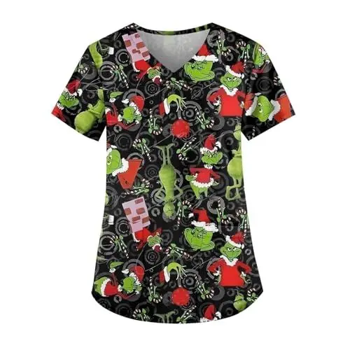Produktbild: Black Of Friday Angebote 2024 Kasaks Altenpflege Damen Weihnachten Kasack V-Neck Moden Brachliegen Krankenpfleger Kleidung Weihnachts Berufskleidung Atmungsaktiv Schlupfkasacks Uniform Mit Taschen