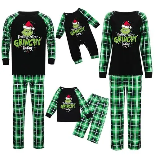 Produktbild: Black of Friday Angebote 2024 Ab Wann Datum Weihnachten Schlafanzug Familien Pyjama Set Weihnachts Pyjama Family Set Zweiteiliger Nachtwäsche Weihnachtspyjama Familie Weihnachten Pyjama Grinch