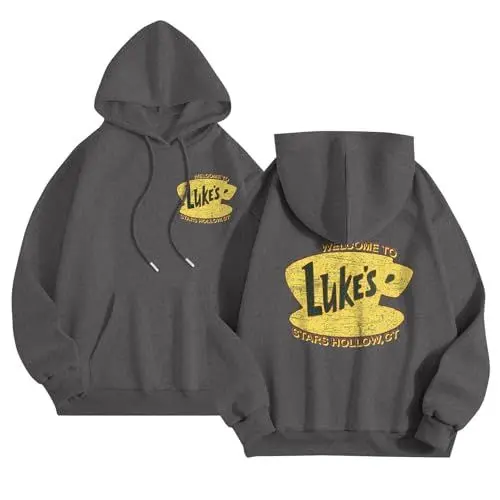 Produktbild: black friday angebote 2024 Gἰ𝐥m𝐨r𝐞 Gἰr𝐥s Pullover Lu𝐊e's Logo Hoodie, Sweatshirt mit Kordelzug Kapuze Langarm Pullover mit Taschen Winter Langarmshirt Lässig Pulli Y2k Clothes(#B Dark Gray,L)