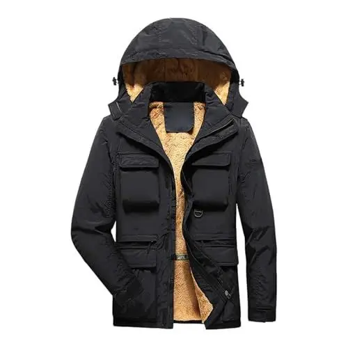 Produktbild: black friday angebote 2024 ab wann fleecejacke herren schwarz karierte jacke herren winter jacke männer herren winter parka fleece jacket men jacke schwarz herren black-friday-angebote
