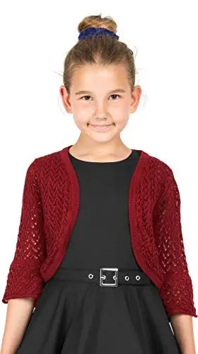 Produktbild: BlackButterfly Kinder Langarm Bolero Weitmaschige Strickjacke für Mädchen (Burgunderrot, 3-4 Jahre)