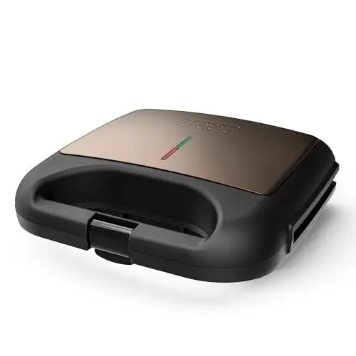Produktbild: BLACK+DECKER BXSA752 - Sandwichmaker, 750W, Grillplatten 21,5x12,5cm, antihaftbeschichtet, Anzeige für ideale Temperatur, kompakt und leicht zu verstauen.