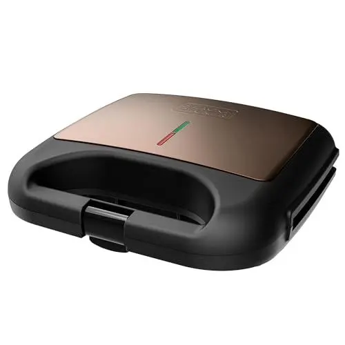 Produktbild: BLACK+DECKER BXSA753 - Sandwichmaker, 750W, für 2 quadratische Sandwiches, vollständig versiegelt, antihaftbeschichtete Platten, Anzeige für ideale Temperatur, kompakt und leicht zu verstauen
