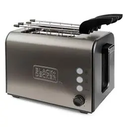 Produktbild: BLACK+DECKER BXTOA900E - 900W Edelstahl Toaster : mit 2 extra breiten Schlitzen, 7 Toaststufen, abnehmbarer Brötchenaufsatz, Funktionen: Stopp, Aufwärmen und Auftauen