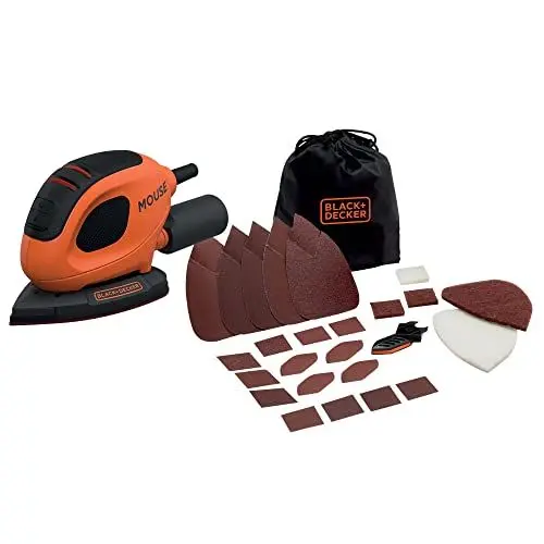 Produktbild: BLACK+DECKER Dreieckschleifer Mouse für staubfreies Schleifen (55 Watt Schleifmaschine, Schleifplatte 133 x 95 mm, Schleifen/Polieren, inkl. Schleifpapiere + Fingerschleifpapier) BEW230BCA