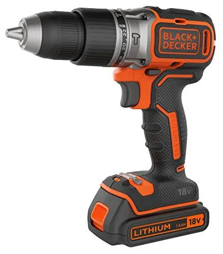 Produktbild: BLACK+DECKER Akku-Bohrhammer mit 18 V und bürstenlosem 2-Gang-Antrieb, 28.000 1/min, 52 Nm Drehmoment, mit 2 x 1,5-Ah-Akkus, Ladegerät und Kitbox, BL188KB-QW