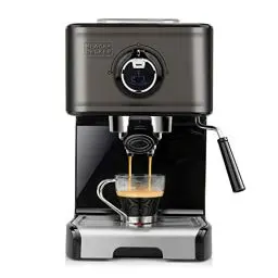 Produktbild: BLACK+DECKER BXCO1200E - Espressomaschine, 15 Bar, 1.200W, Thermoblock-Schnellerhitzung, Milchaufschäumer, gemahlener Kaffee oder Kaffepads, Edelstahl, schwarz