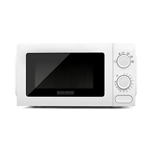 Produktbild: BLACK+DECKER BXMY700E - Mikrowelle mit 20 l Volumen und 700 W Mikrowellenleistung, 6 Leistungsstufen, Auftaufunktion, 30-Minuten-Timer, Signalton, 245 mm Glasdrehteller, Kompaktes Design