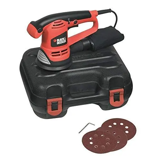 Produktbild: Black+Decker Exzenterschleifer (480W inklusive Staubfangsack, Klett-Fix-System, inklusive 3 Schleifscheiben, Softgriff, 3 m Kabel, zum Schleifen oder Polieren) KA191EK