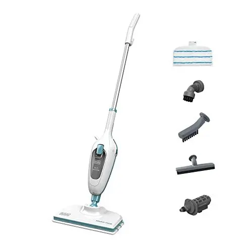 Produktbild: BLACK+DECKER Energieeffizienter, multifunktionaler Dampfmopp mit Handreiniger und 5 Zubehörteilen, FSMH13E5-QS