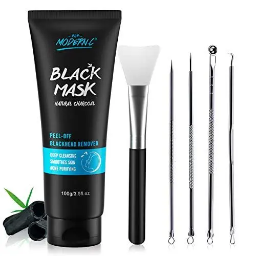 Produktbild: Mitesser-Entfernungsmaske, Peel-Off-Maske, Bambuskohle-Schwarzmaske zum Entfernen von Mitessern, Nasenmaske, Hautreinigung zum Entfernen von Akne-Mitessern, Mitesser-Entfernungsset und Maskenbürste